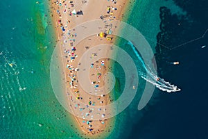 Aerial scene of Zlatni rat beach on BraÃÂ island, Croatia photo